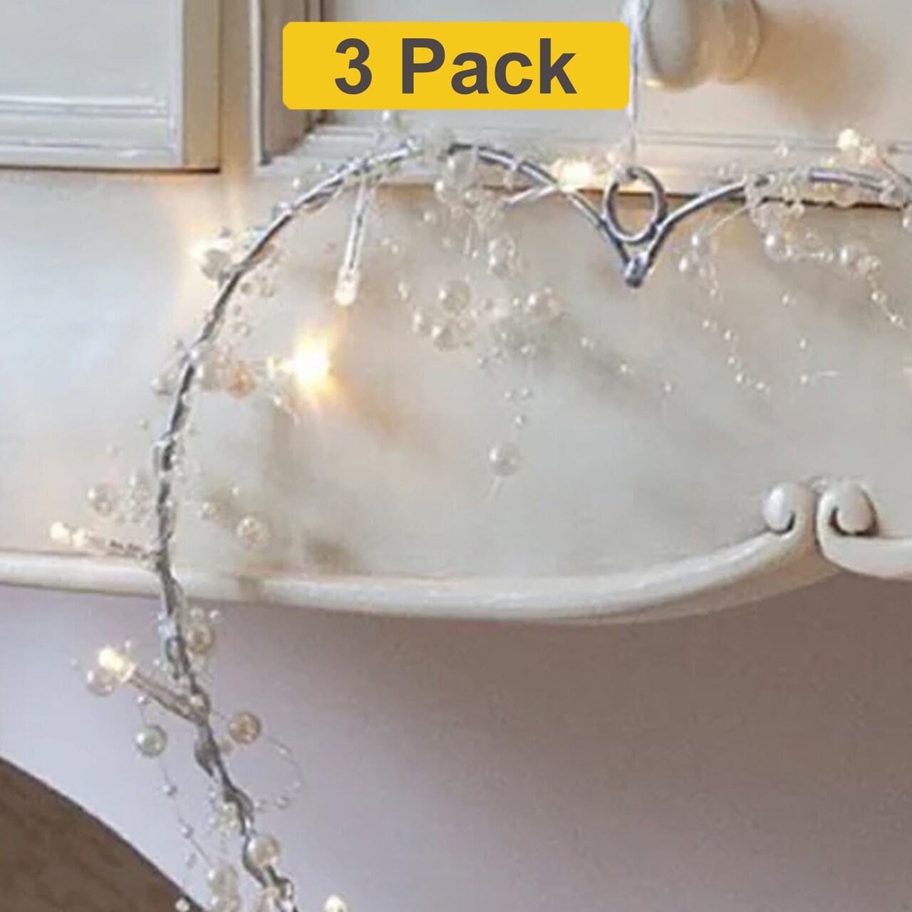 Elegant 20 LED Pearl Bead String Lights — Battery Operated, 3ft